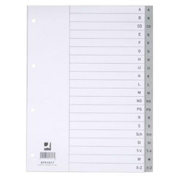 Q-CONNECT tabbladen, A4, PP, 4-gaatsperforatie, met indexblad, set van A-Z, 20 tabs, grijs