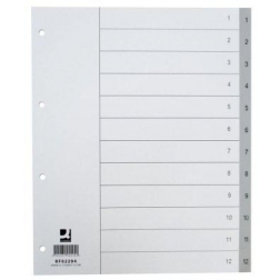 Q-CONNECT tabbladen, A4, PP, 11-gaatsperforatie, met indexblad, set van 1-12, 12 tabs, grijs