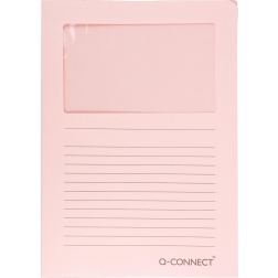 Q-CONNECT L-map met venster, 120 g/m², A4, pak van 100 stuks, lichtroze
