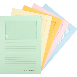 Q-CONNECT L-map met venster, 120 g/m², A4, pak van 100 stuks, lichte geassorteerde kleuren