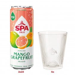 ACTIE Spa Fruit: 2 x mango-grapefruit 25 cl, 24 stuks (051827) + GRATIS 1 x 6 glazen (SPAGLAF)