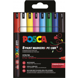 Uni POSCA paintmarker PC-1MR, 0,7 mm, etui van 8 stuks in geassorteerde basiskleuren