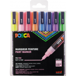 Uni POSCA paintmarker PC-3ML, 1,5 mm, glitter, etui van 8 markers in geassorteerde kleuren