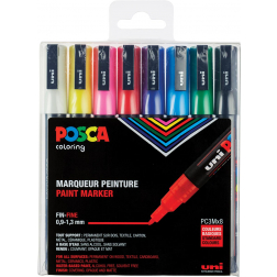 Uni POSCA paintmarker PC-3M, 1,5 mm, Etui van 8 markers in geassorteerde basiskleuren