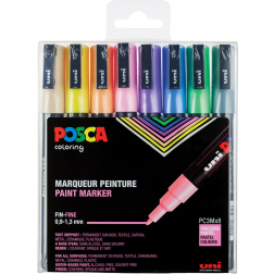 Uni POSCA paintmarker PC-3M, 1,5 mm, etui van 8 markers in geassorteerde pastelkleuren