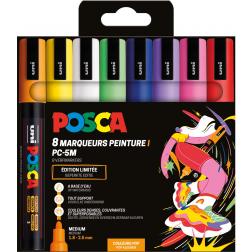 Uni POSCA paintmarker PC-5M, 1,8 - 2,5 mm, etui van 8 stuks in geassorteerde Pop kleuren
