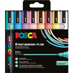 Uni POSCA paintmarker PC-5M, 1,8 - 2,5 mm, etui van 8 stuks in zachte kleuren