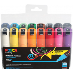 Uni POSCA paintmarker PC-7M, 4,5 - 5,5 mm, etui van 16 stuks in geassorteerde kleuren