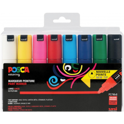 Uni POSCA paintmarker PC-7M, 4,5 - 5,5 mm, etui van 8 markers in geassorteerde basiskleuren