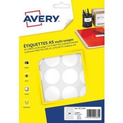 Avery PET30W ronde markeringsetiketten, diameter 30 mm, blister van 384 stuks, wit