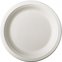 Bord pure, rond, wit, diameter 18 cm, uit suikerriet, pak van 50 stuks