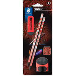 Staedtler Norix grafietpotlood, HB, met slijper en gom, koraal, blister van 2 stuks