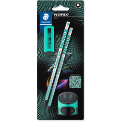 Staedtler Norix grafietpotlood, HB, met slijper en gom, groen, blister van 2 stuks
