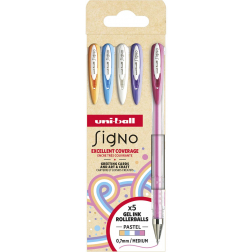 Uni-ball roller Signo Pastel, medium punt, geassorteerde kleuren, etui van 5 stuks