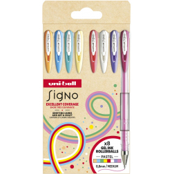 Uni-ball roller Signo Pastel, medium punt, geassorteerde kleuren, etui van 8 stuks