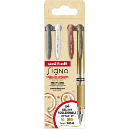 Uni-ball roller Signo Broad Creative, brede punt, etui van 4 stuks: zilver, wit, brons, goud