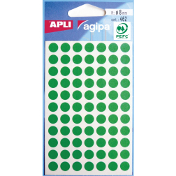 Agipa ronde etiketten in etui diameter 8 mm, groen, 462 stuks, 77 per blad