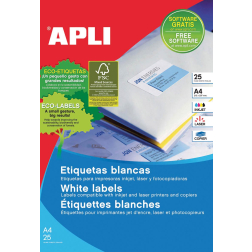 Apli etiketten ft 97 x 42,4 mm (b x h), rechte hoeken, 300 stuks, 12 per blad (1213)