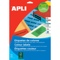 Apli Gekleurde etiketten ft 105 x 37 mm (b x h), rood, 320 stuks, 16 per blad (1597)