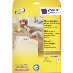 Avery afneembare witte etiketten Stick & Lift ft 63,5 x 46,6 mm (b x h), 450 stuks, 18 per blad