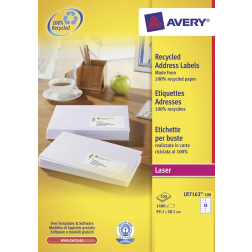 Avery gerecycleerde witte laseretiketten QuickPeel ft 99,1 x 38,1 mm (b x h), 1.400 stuks, 14 per blad