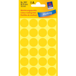 Avery Ronde etiketten diameter 18 mm, geel, 96 stuks