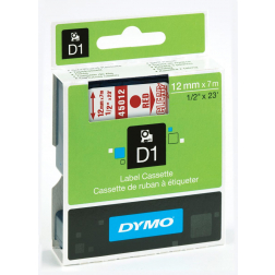 Dymo D1 tape 12 mm, rood op transparant