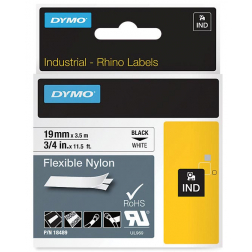 Dymo RHINO flexibele nylontape 19 mm, zwart op wit