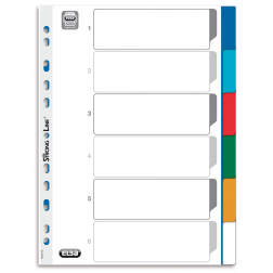 OXFORD tabbladen, formaat A4, uit PP, 11-gaatsperforatie, 6 gekleurde tabs