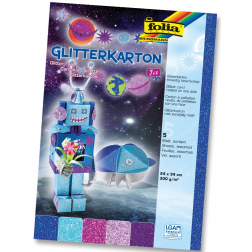 Folia Glitterkarton Ice (donkerblauw, turkoois, fuchsia, oudroze en paars)