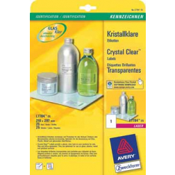 Avery transparante Crystal Clear etiketten ft 210 x 297 mm, 25 etiketten, 1 per vel