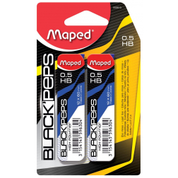 Maped Black'peps potloodstiften, 0,5 mm, HB, blister van 2 etuis van 12 stuks