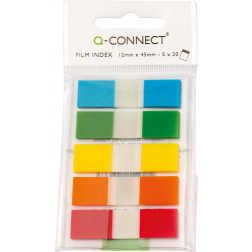 Q-CONNECT index mini, ft 12,5 x 45 mm, 5 x 20 tabs, geassorteerde kleuren