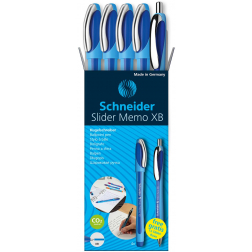 Schneider balpen Slider Memo, extra breed, blauw, 4 stuks + 1 Rave GRATIS