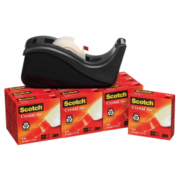Scotch Crystal tape, ft 19 mm x 33 mm, 8 rollen, met 2 gratis rollen en zwarte dispenser