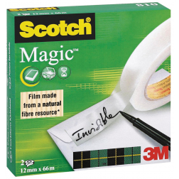 Scotch plakband Magic Tape ft 12 mm x 66 m, doos van 2 rolletjes
