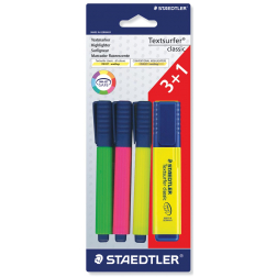 Staedtler Markeerstift Textsurfer Classic blister met 4 stuks: 1 x groen, 1 x roze, 1 x geel en 1 x ge...