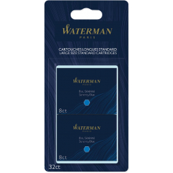 Waterman inktpatronen Standard Long, blauw (Serenity), blister van 32 stuks