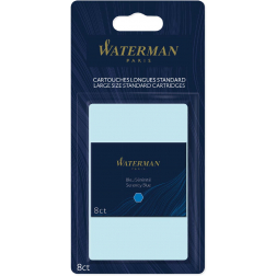 Waterman inktpatronen Standard Long, blauw (Serenity), blister van 8 stuks