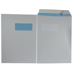 Zakenveloppen Ft 229 x 324 mm met venster met stripsluiting, wit, doos van 250 stuks