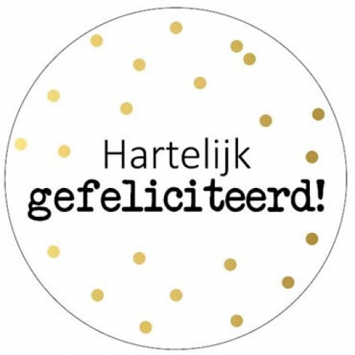 KP etiket "Hartelijk gefeliciteerd + stippen", diameter 40 mm, rol van 250 stuks