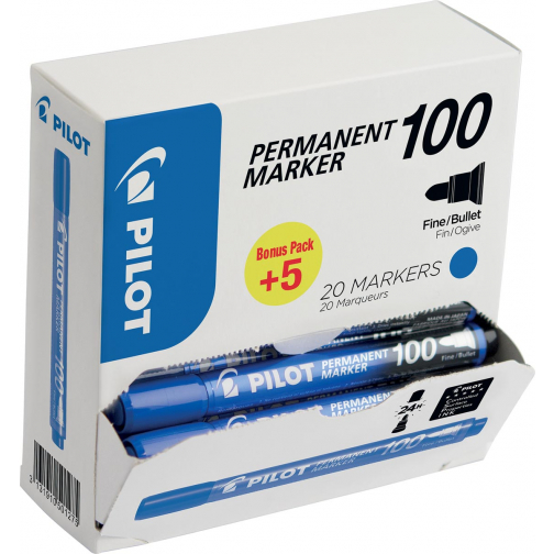 Pilot permanent marker 100, XXL doos met 15 + 5 stuks, blauw