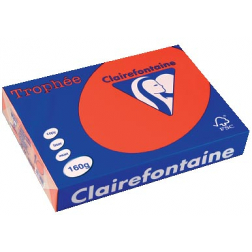 Clairefontaine Trophée Intens, gekleurd papier, A4, 160 g, 250 vel, koraalrood