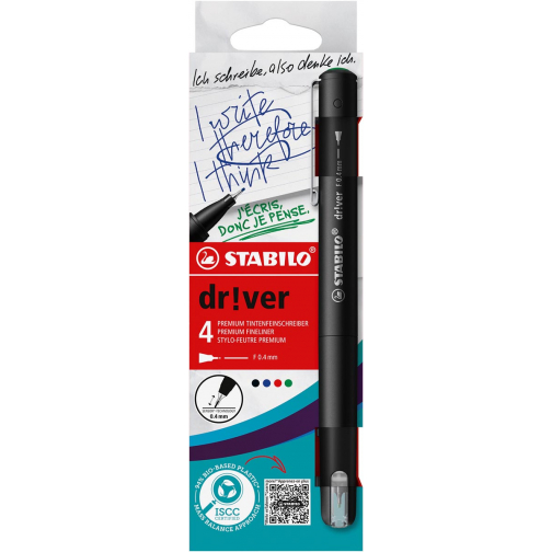 STABILO dr!ver fineliner, fijne punt, geassorteerde kleuren, blister van 4 stuks