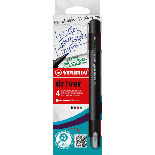 STABILO dr!ver fineliner, medium punt, geassorteerde kleuren, blister van 4 stuks