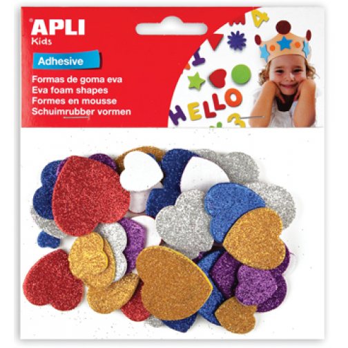 Apli Kids zelfklevende glitter harten, blister met 50 stuks