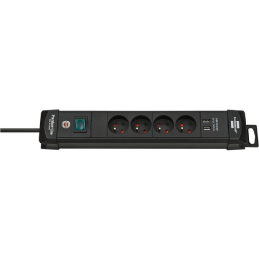 Stekkerdoos Brennenstuhl Premium 4-voudig 2USB 1,8m zwart kabel H05VV-F 3G1,5 FR/BE