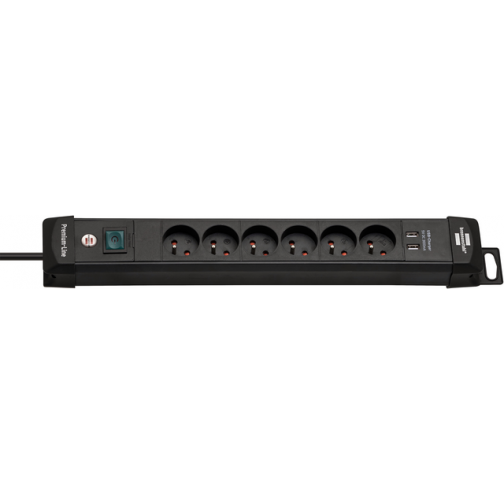 Stekkerdoos Brennenstuhl Premium 6-voudig 2USB 3m zwart kabel H05VV-F 3G1,5 FR/BE