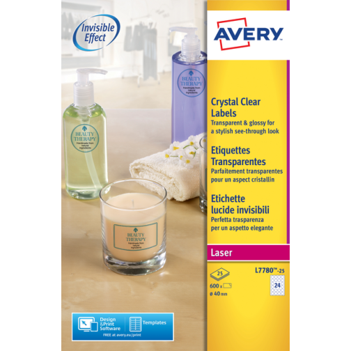 Etiket Avery L7780-25 rond 40mm transparant 600stuks