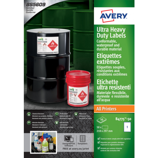 Etiket Avery B4775-50 210x297mm polyethyleen wit 50stuks
